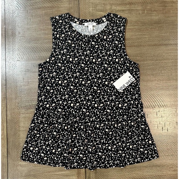 NWT Nine West Women's Sleeveless Babydoll Top Black With Floral Print Size S NEW - Picture 12 of 12